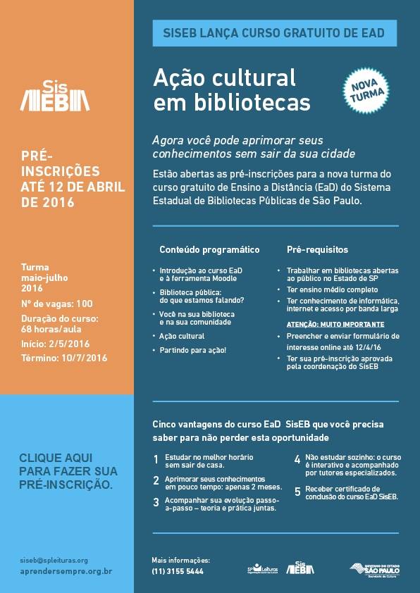 Ação Cultural em Bibliotecas na modalidade Ensino a Distância