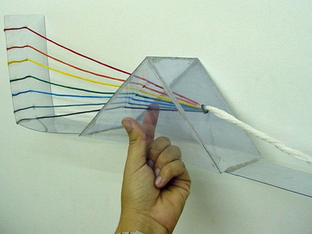 Com pedaços de plástico e diferentes tipos de barbante é possível criar modelos táteis para ensinar conceitos de óptica, explica o professor Eder Camargo, da Unesp (Foto: Arquivo pessoal/Paulo Maciel)
