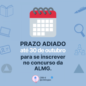 As inscrições para o novo concurso público da Assembleia Legislativa de Minas Gerais (ALMG) foram adiadas até o dia 30 de outubro.