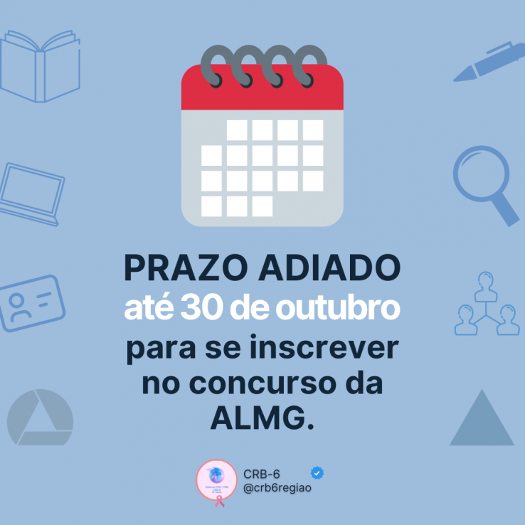 As inscrições para o novo concurso público da Assembleia Legislativa de Minas Gerais (ALMG) foram adiadas até o dia 30 de outubro. As inscrições para o novo concurso público da Assembleia Legislativa de Minas Gerais (ALMG) foram adiadas até o dia 30 de outubro.