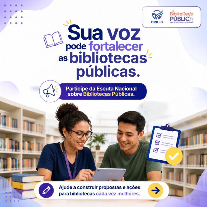 Participe da Escuta Nacional sobre Bibliotecas Públicas. (Post para Instagram)
